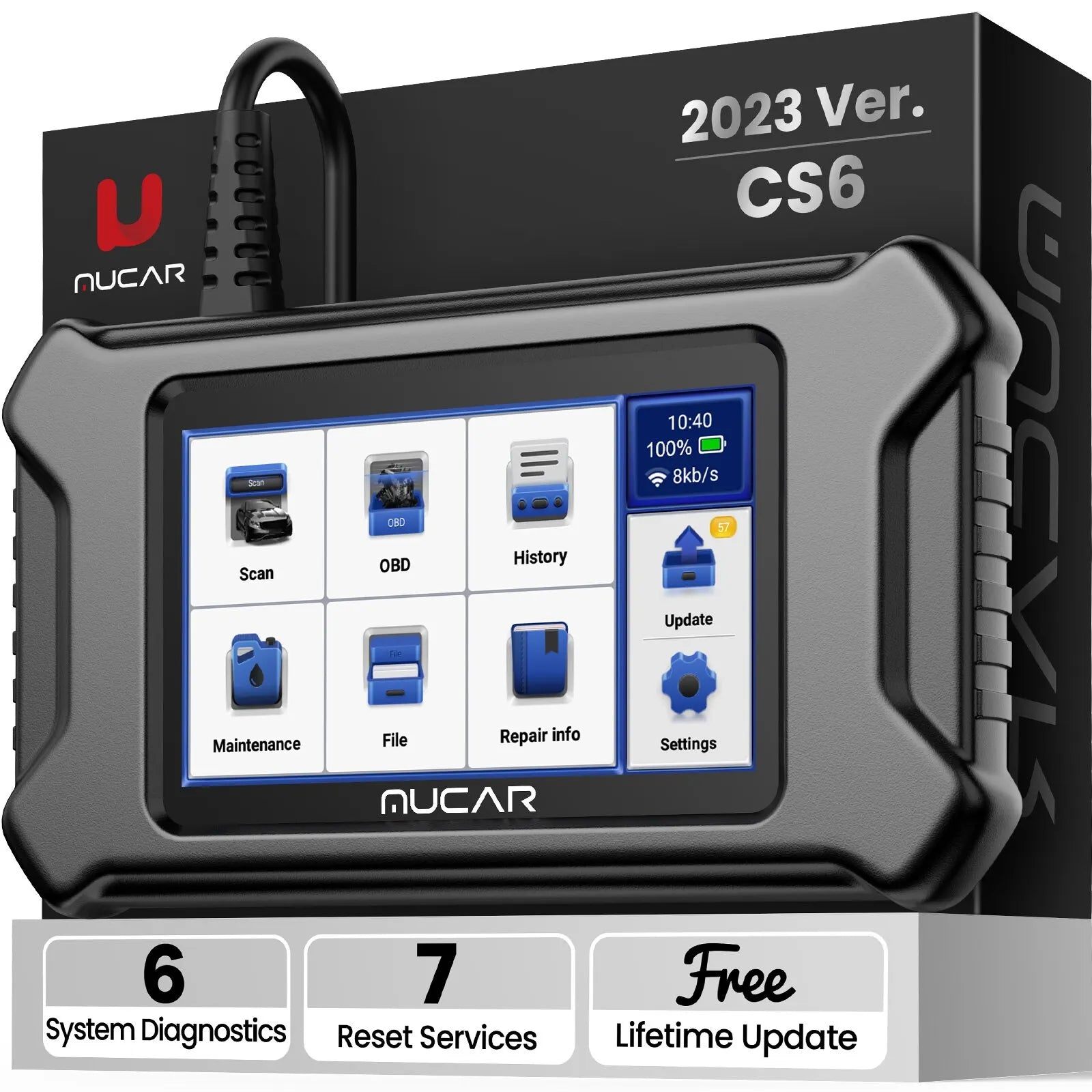 MUCAR CS6 Automotive Scanner Car Diagnostic Tool ABS SRS TCM ECM TPMS 6 System Code Read Oil Brake 7 Reset Lifetime Free Update - Image 2